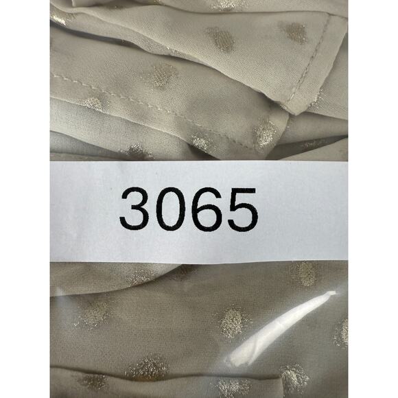 Monteau Size M Polka Dot Semi Sheer Casual Button Top Beige Long Sleeve Collar - Picture 9 of 9